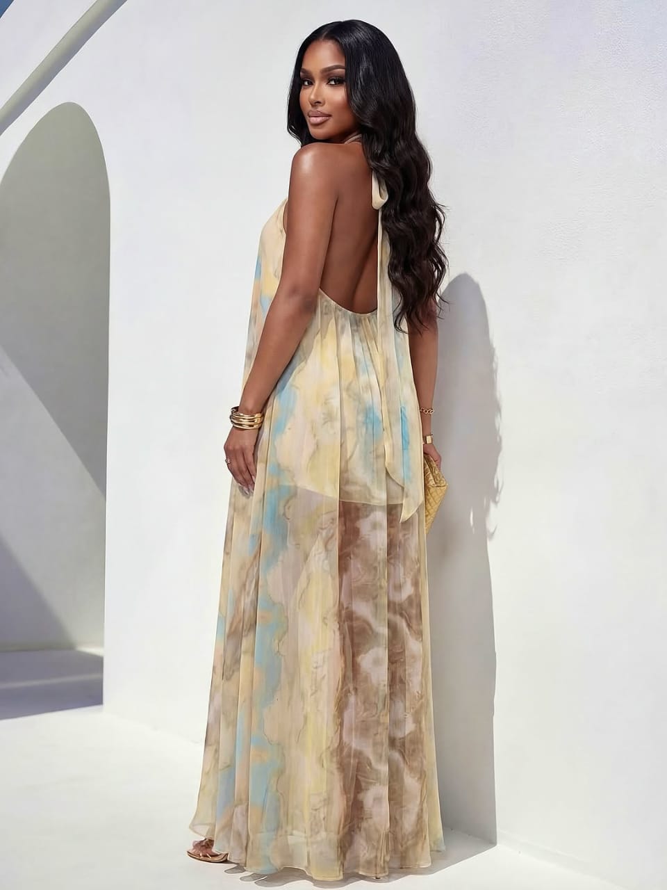 The Alf Boutique - Multi-Colour Flowing Long Backless Dress