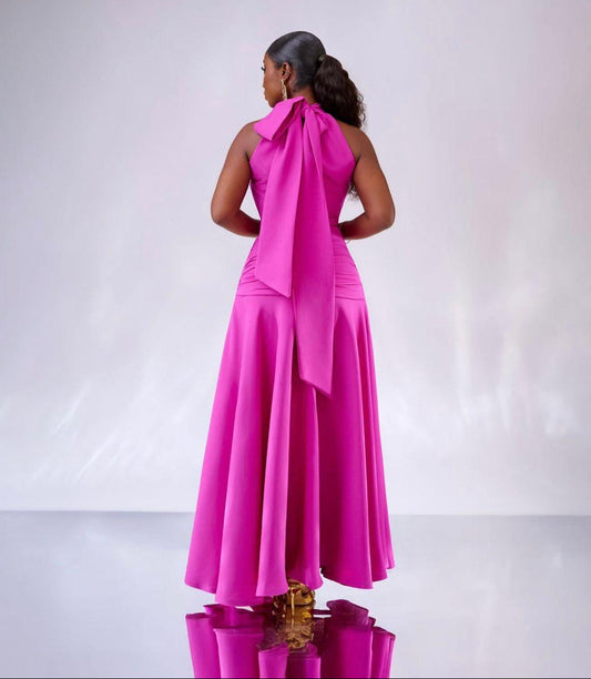 The Alf Boutique - Long High Neck Dress with Bow